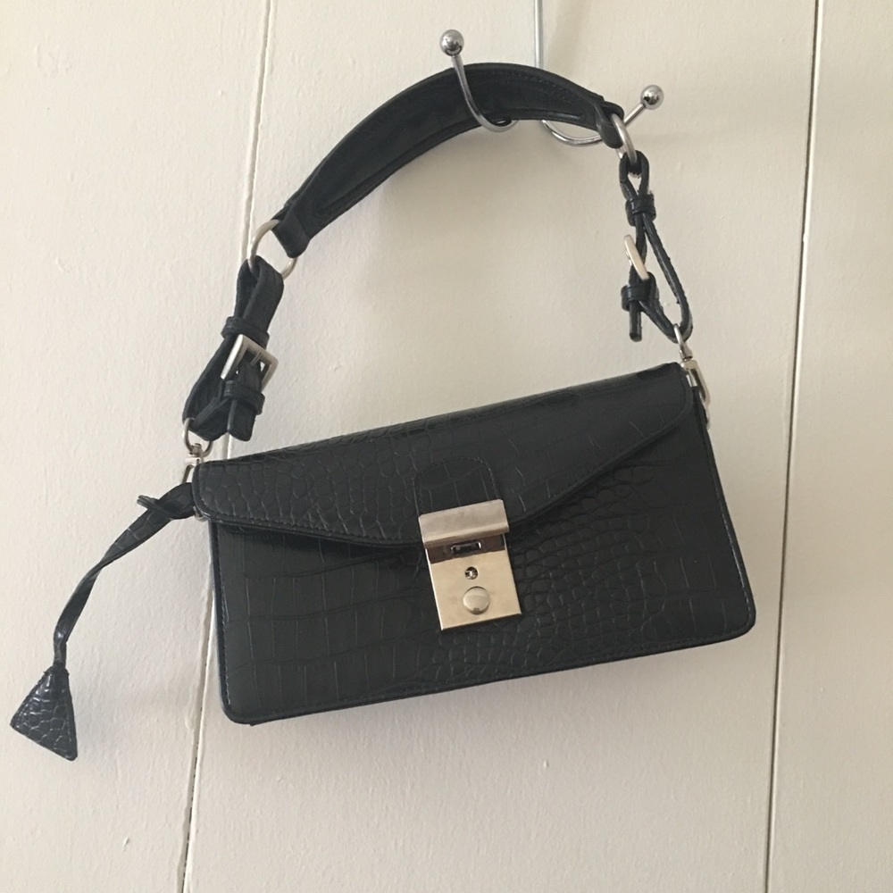 Black purse mock animal skin professional classy